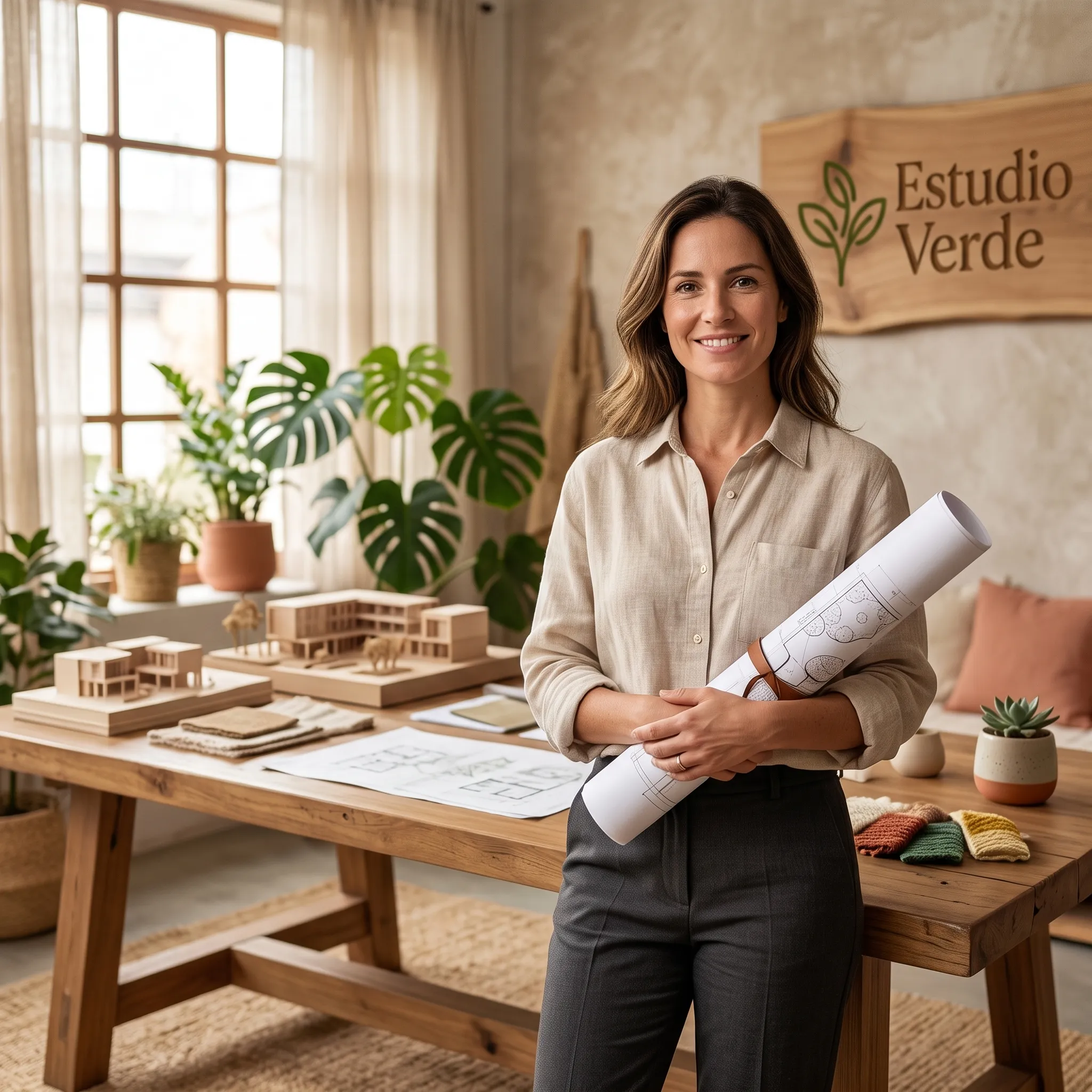 Retrato de Paula Sánchez en su estudio de madera